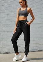 Siyah Regular Kalıp Kadın Eşofman Altı Ribanalı Pamuklu