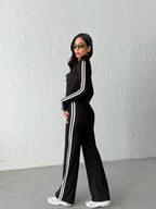 Siyah Tok Kumaş Fermuarlı Kadın Eşofman Takımı