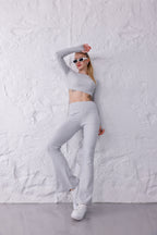 Gri İspanyol Paça Pantolon & Uzun Kollu Parmak Geçirmeli Body Takım