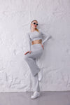 Gri İspanyol Paça Pantolon & Uzun Kollu Parmak Geçirmeli Body Takım
