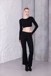 Siyah İspanyol Paça Pantolon & Uzun Kollu Parmak Geçirmeli Body Takım