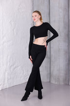 Siyah İspanyol Paça Pantolon & Uzun Kollu Parmak Geçirmeli Body Takım