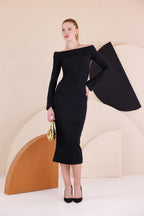 Madonna Yaka Dar Kalıp Uzun Kollu Elbise