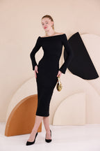 Madonna Yaka Dar Kalıp Uzun Kollu Elbise