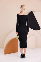 Madonna Yaka Dar Kalıp Uzun Kollu Elbise