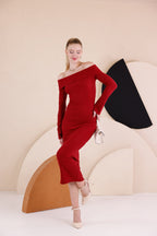 Madonna Yaka Dar Kalıp Uzun Kollu Elbise