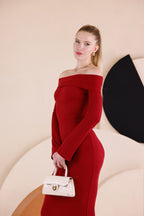 Madonna Yaka Dar Kalıp Uzun Kollu Elbise