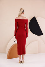 Madonna Yaka Dar Kalıp Uzun Kollu Elbise