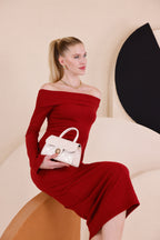 Madonna Yaka Dar Kalıp Uzun Kollu Elbise