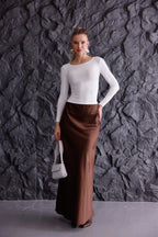 Buzzy Kumaş Uzun Kollu Kayık Yaka Bluz