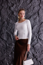 Buzzy Kumaş Uzun Kollu Kayık Yaka Bluz