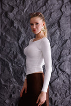 Buzzy Kumaş Uzun Kollu Kayık Yaka Bluz