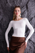 Buzzy Kumaş Uzun Kollu Kayık Yaka Bluz