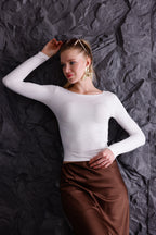 Buzzy Kumaş Uzun Kollu Kayık Yaka Bluz