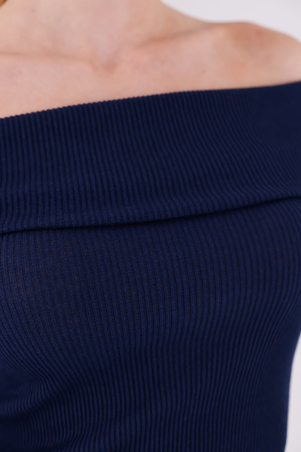 Lacivert Madonna Yaka Uzun Kollu Fitilli Kadın Bluz