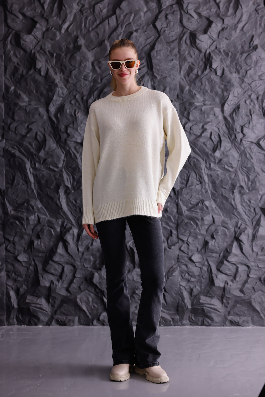 Bisiklet Yaka Oversize Basic Triko Kazak