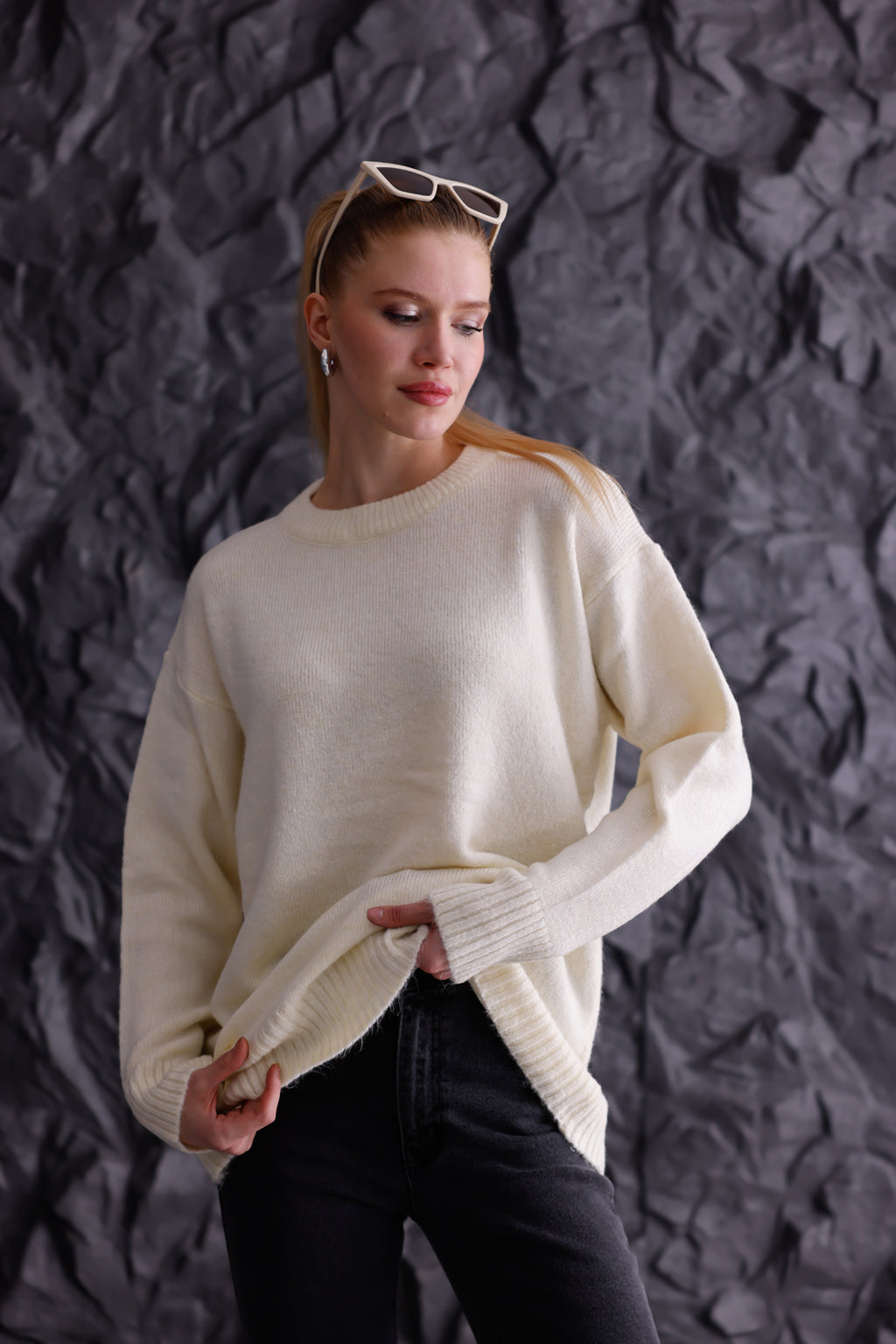 Bisiklet Yaka Oversize Basic Triko Kazak