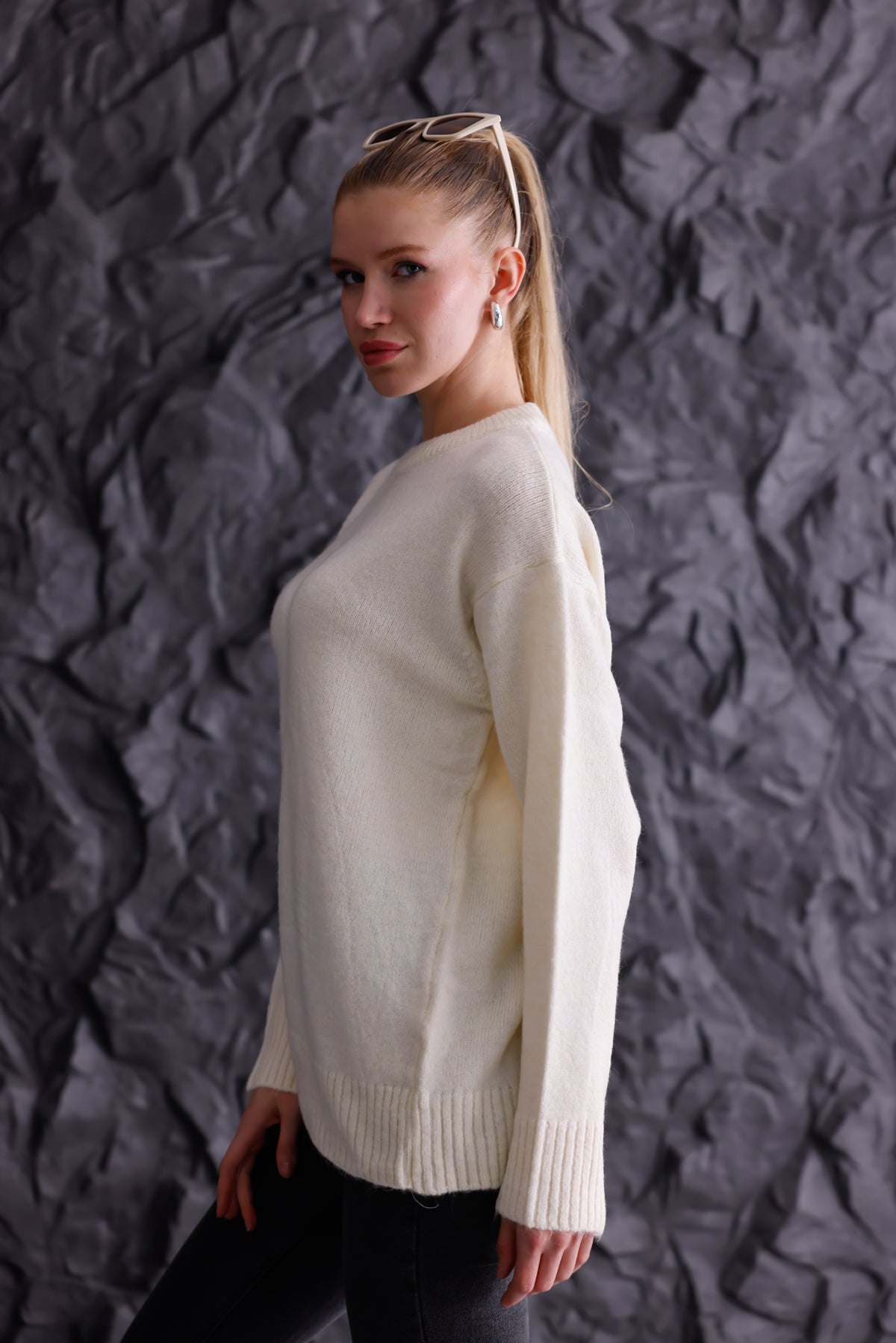 Bisiklet Yaka Oversize Basic Triko Kazak