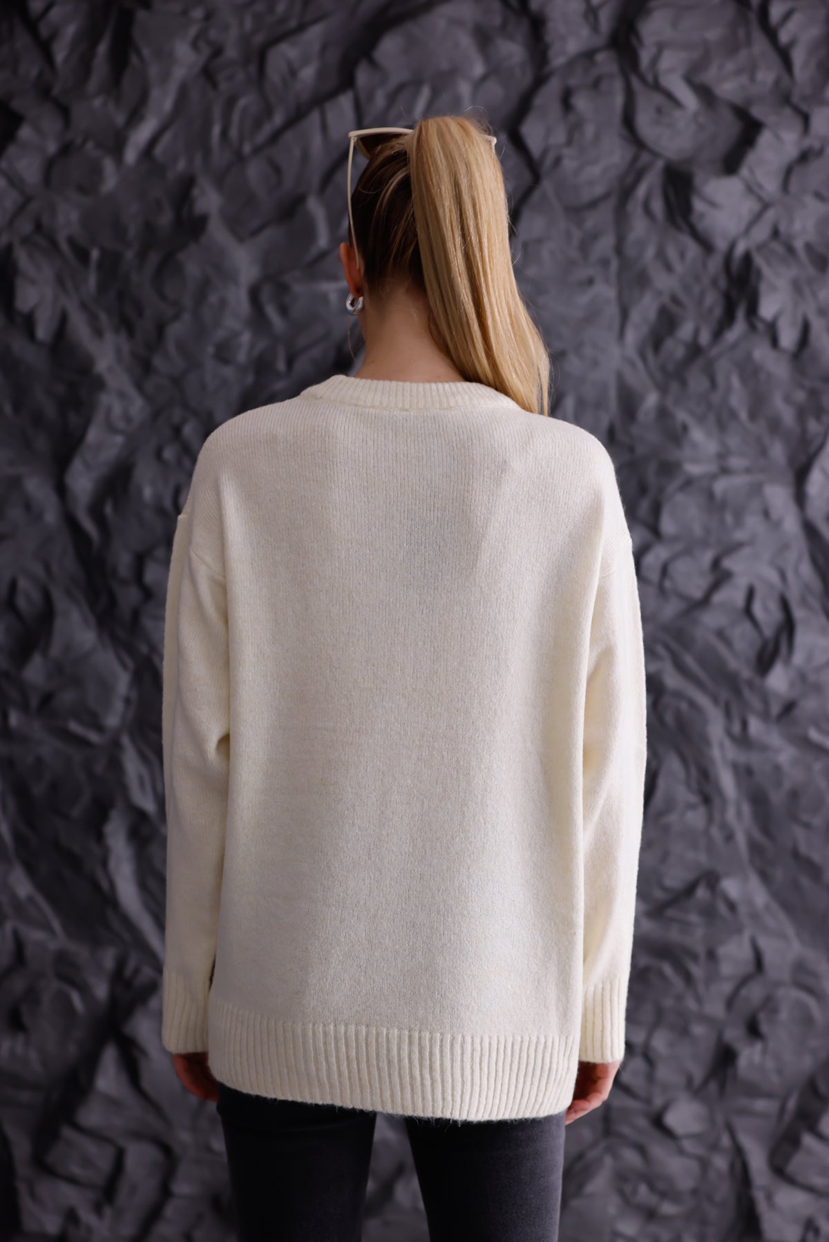 Bisiklet Yaka Oversize Basic Triko Kazak