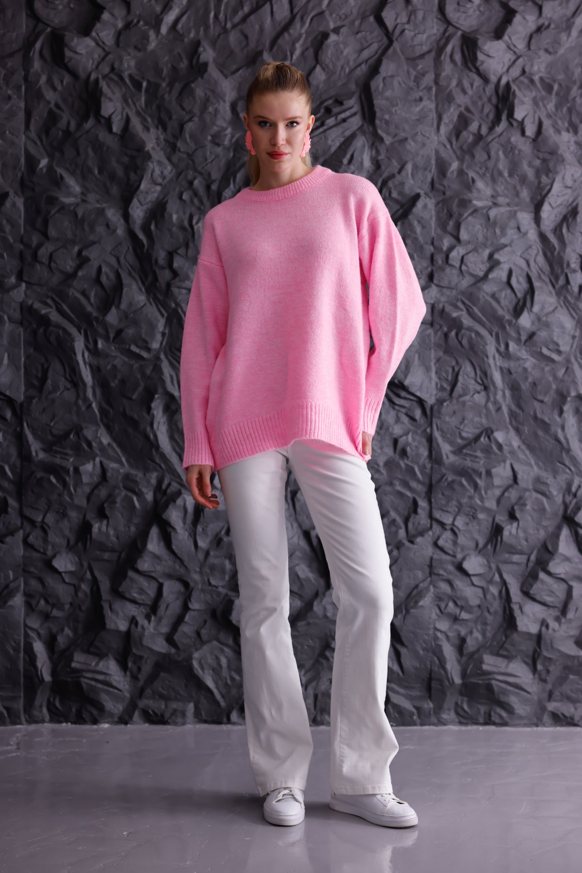 Bisiklet Yaka Oversize Basic Triko Kazak