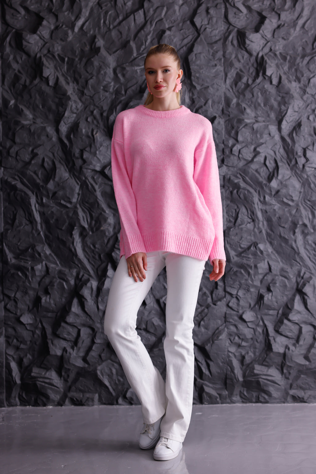 Bisiklet Yaka Oversize Basic Triko Kazak