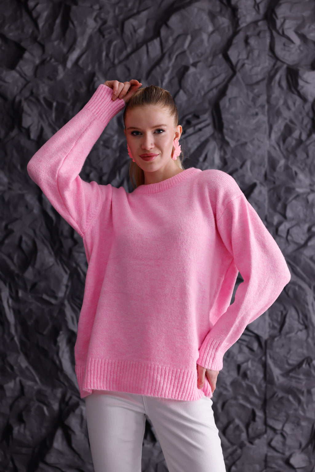 Bisiklet Yaka Oversize Basic Triko Kazak