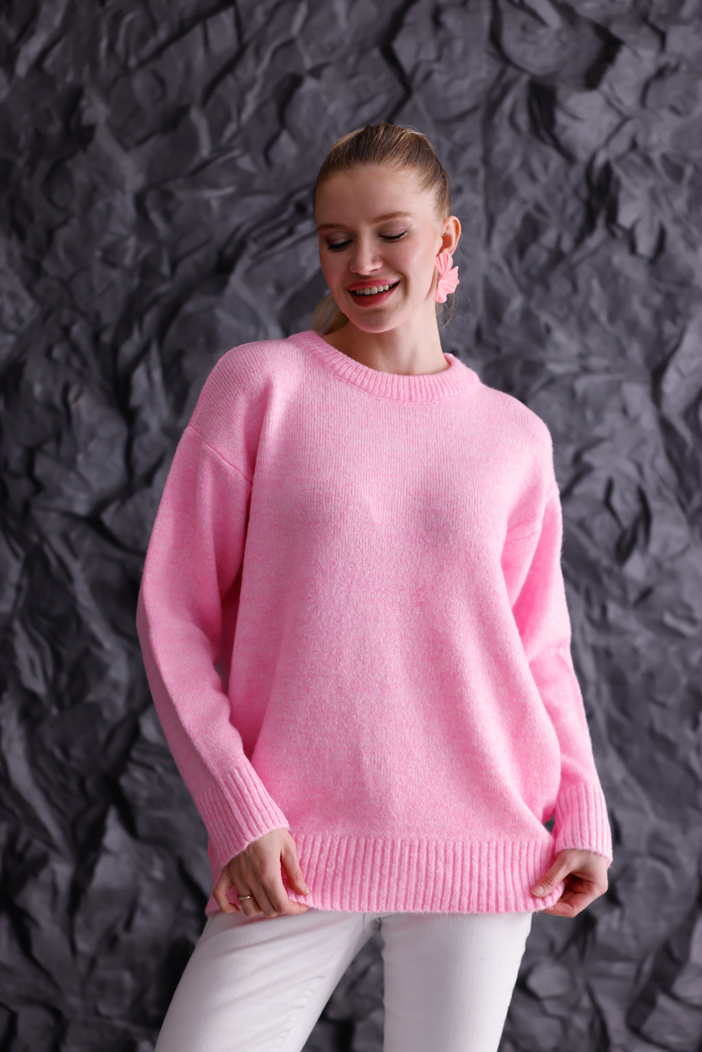 Bisiklet Yaka Oversize Basic Triko Kazak