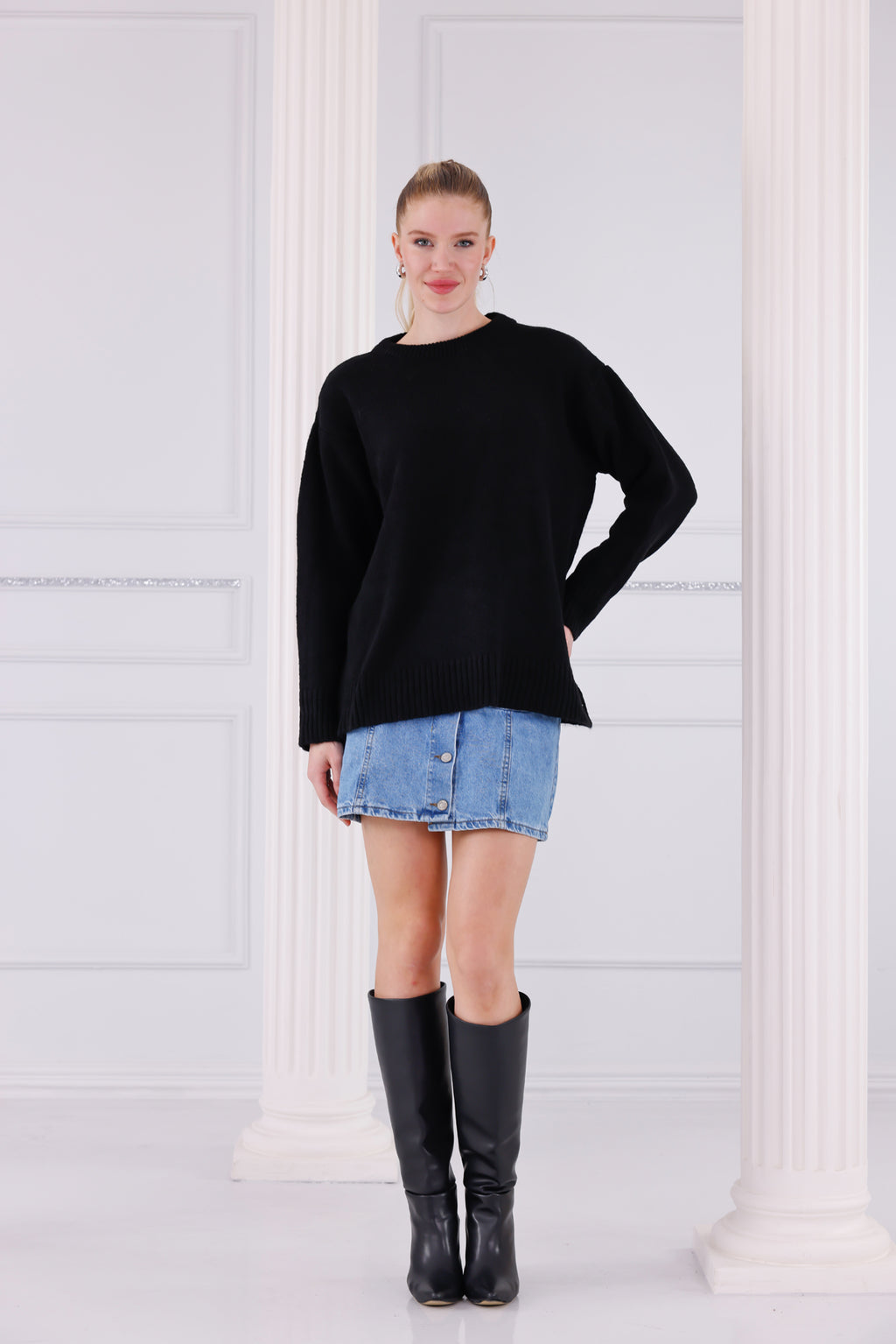 Bisiklet Yaka Oversize Basic Triko Kazak