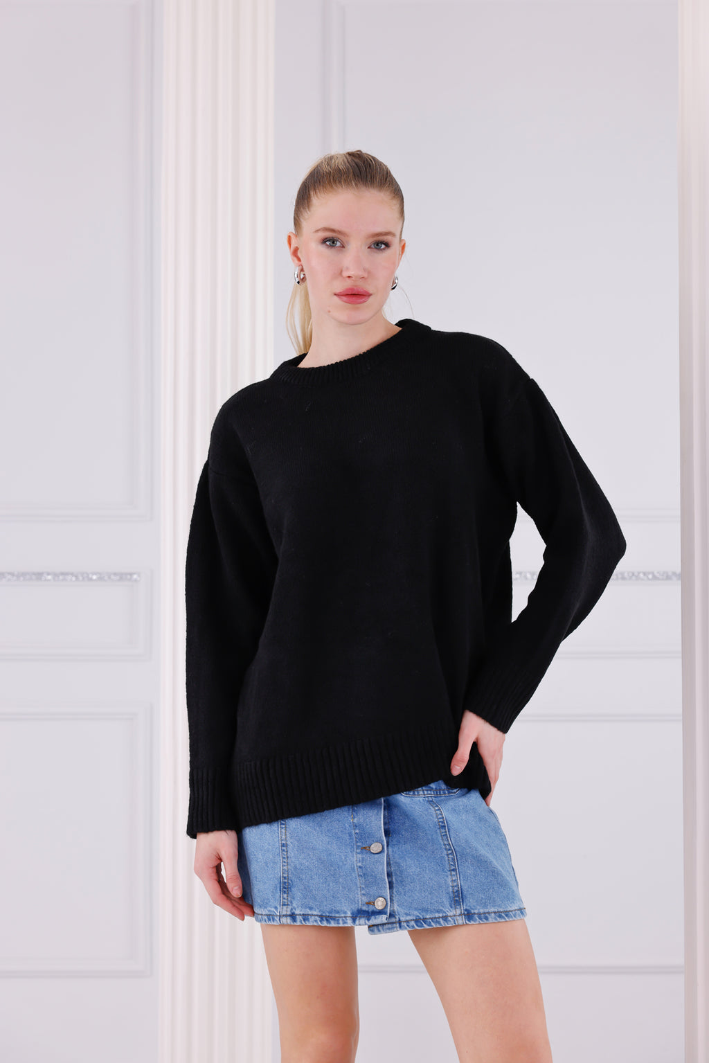 Bisiklet Yaka Oversize Basic Triko Kazak