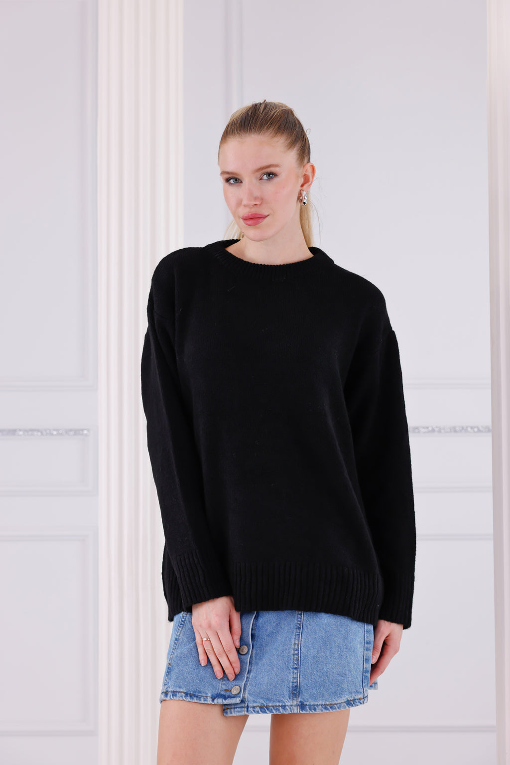 Bisiklet Yaka Oversize Basic Triko Kazak