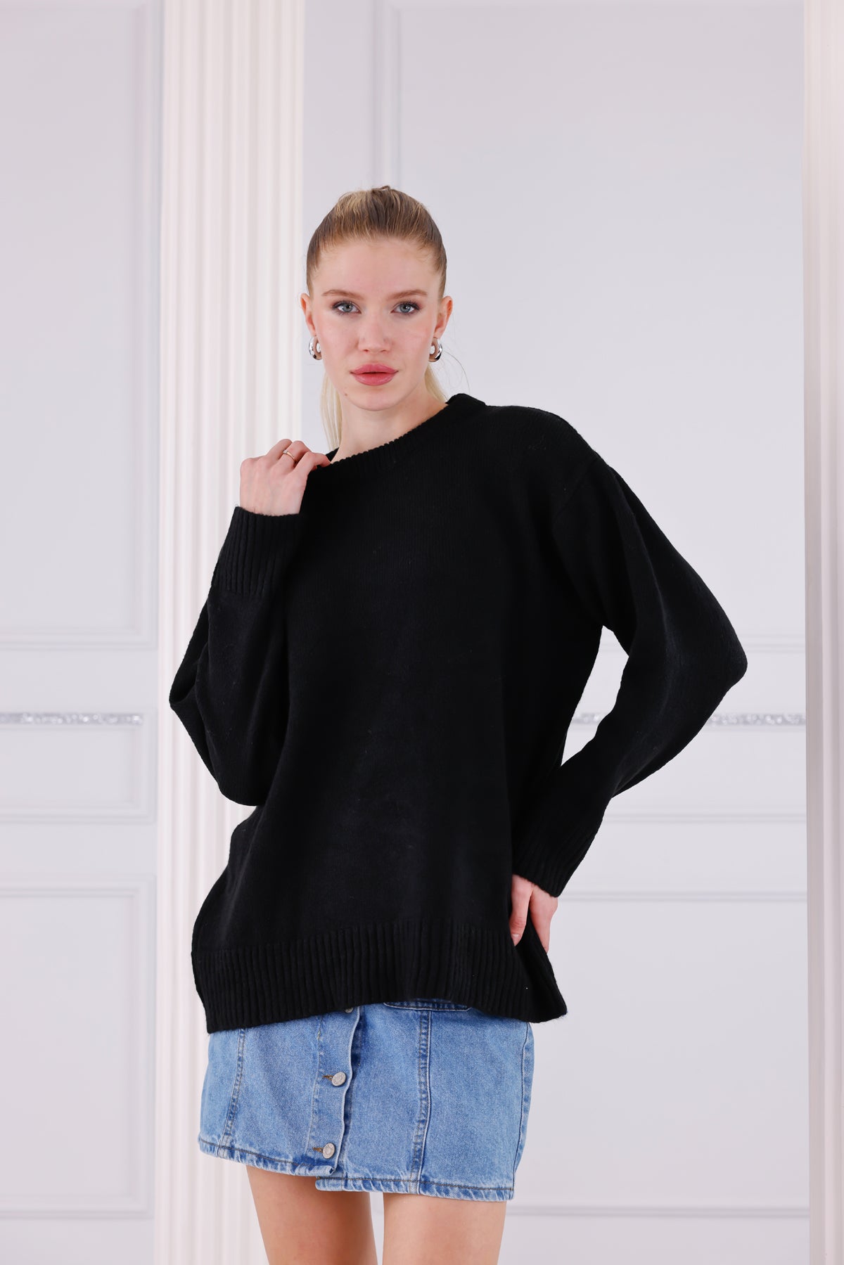 Bisiklet Yaka Oversize Basic Triko Kazak