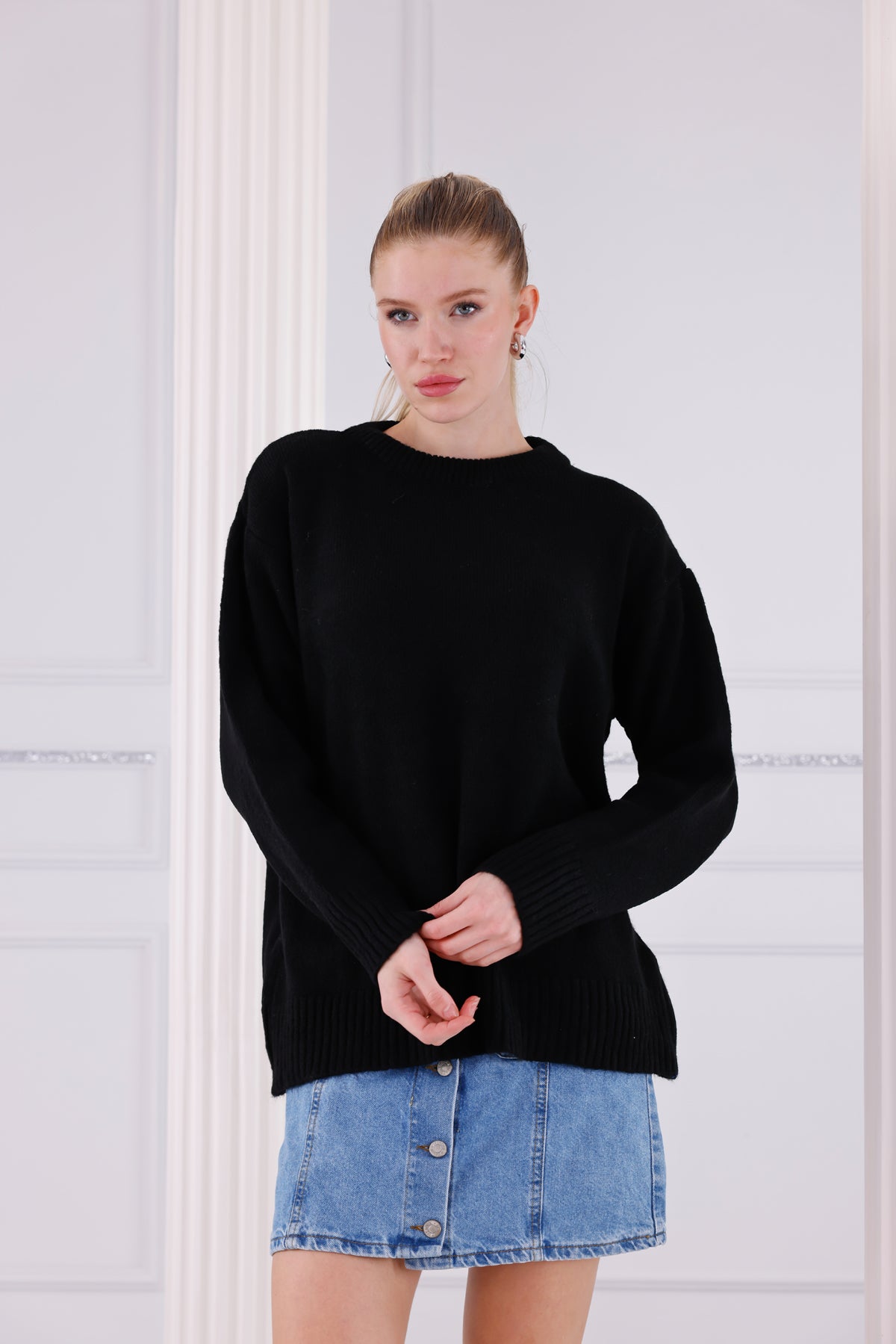 Bisiklet Yaka Oversize Basic Triko Kazak