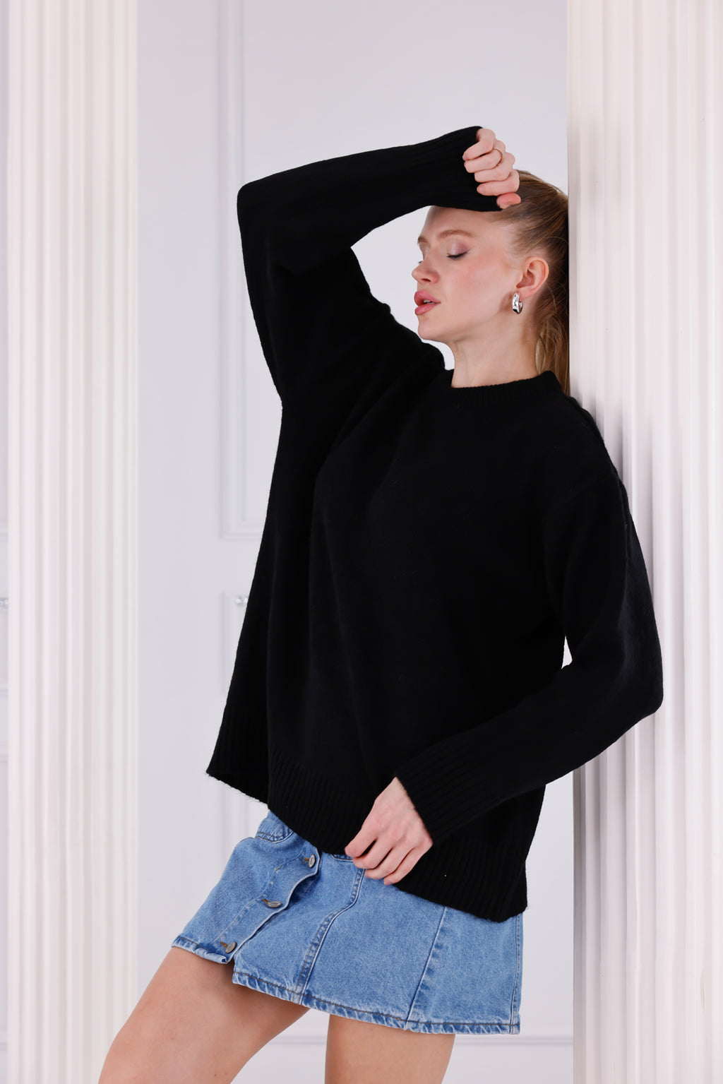 Bisiklet Yaka Oversize Basic Triko Kazak