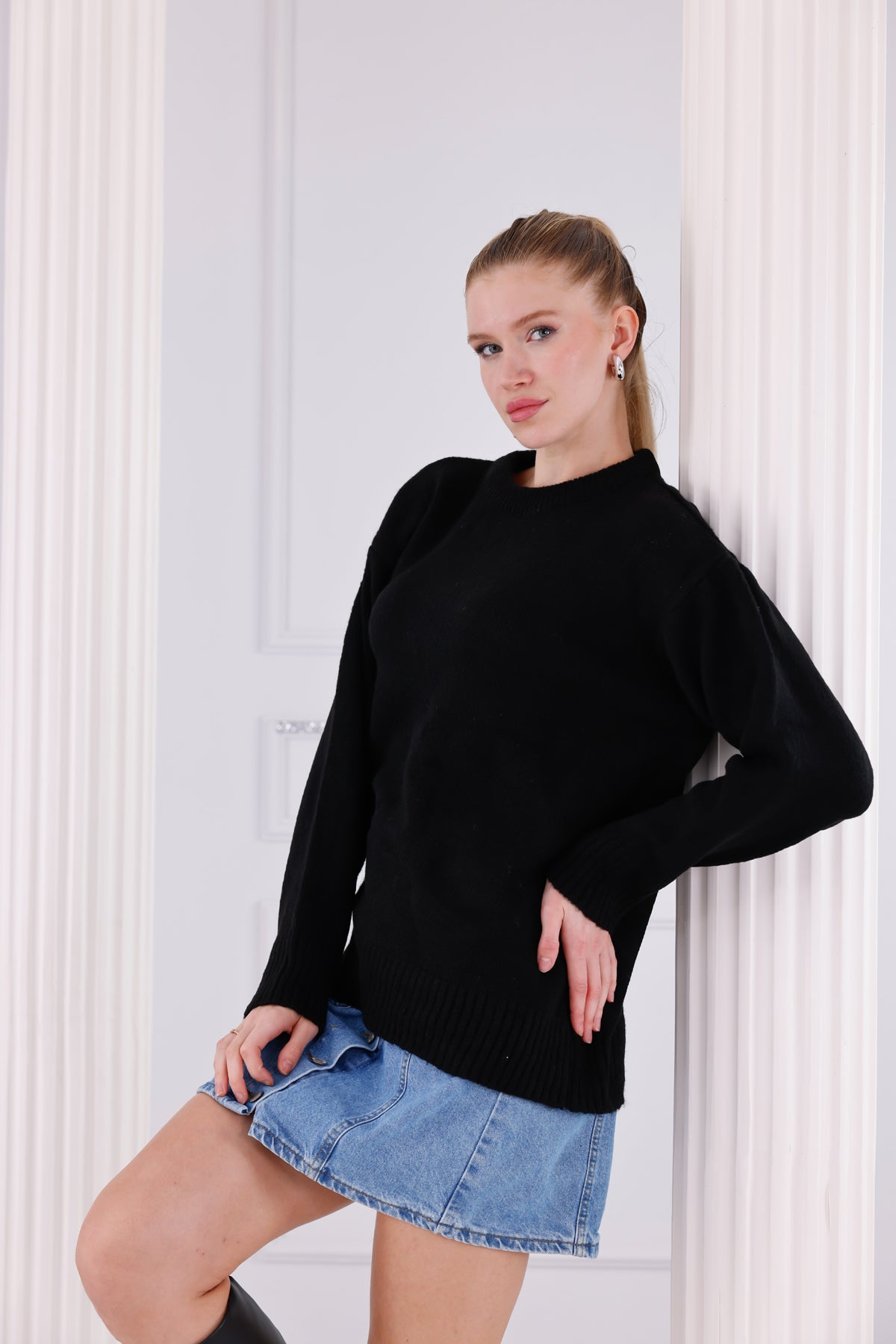 Bisiklet Yaka Oversize Basic Triko Kazak