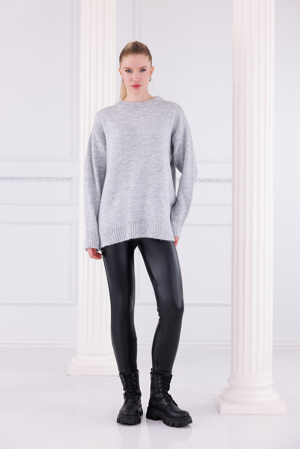 Bisiklet Yaka Oversize Basic Triko Kazak