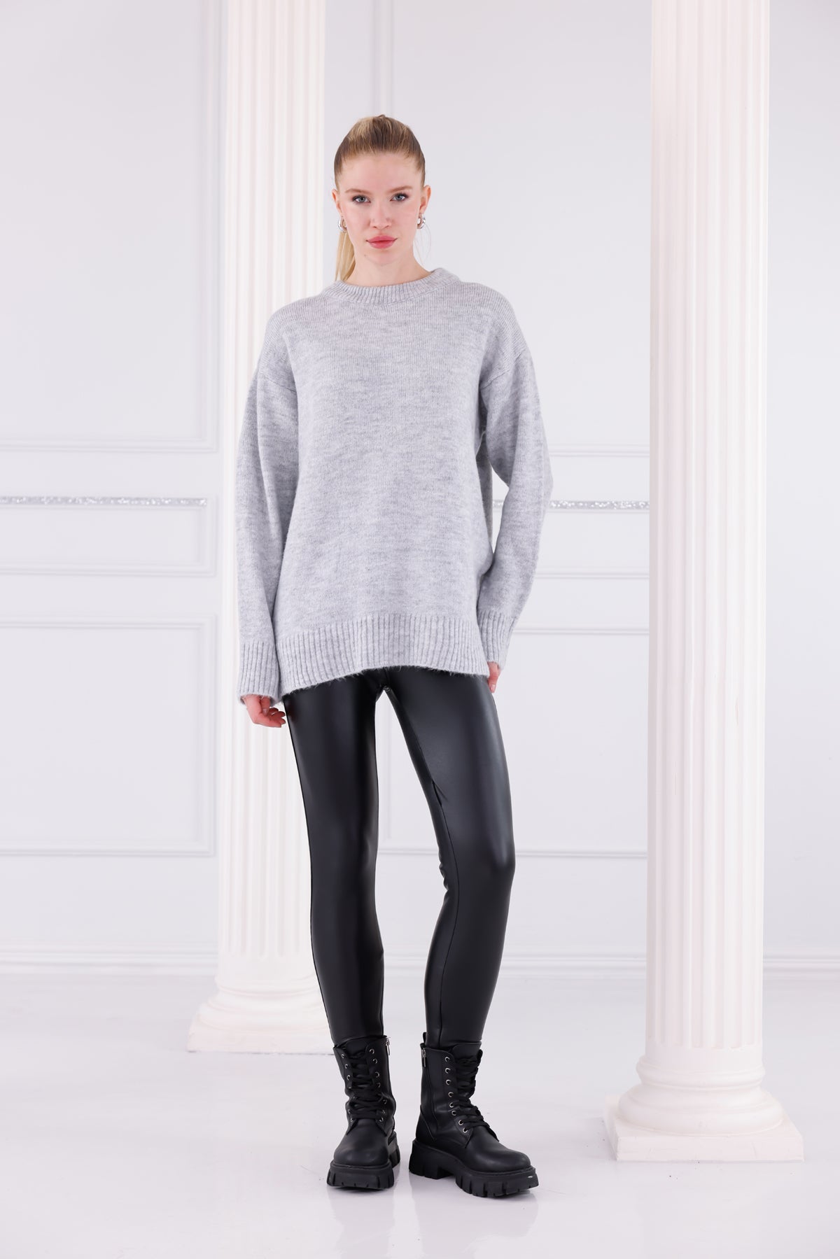 Bisiklet Yaka Oversize Basic Triko Kazak