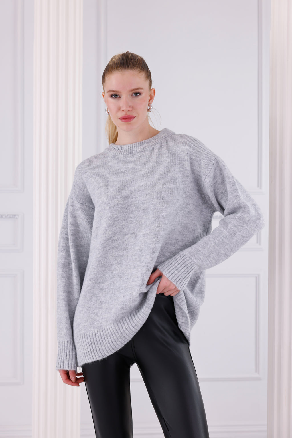 Bisiklet Yaka Oversize Basic Triko Kazak