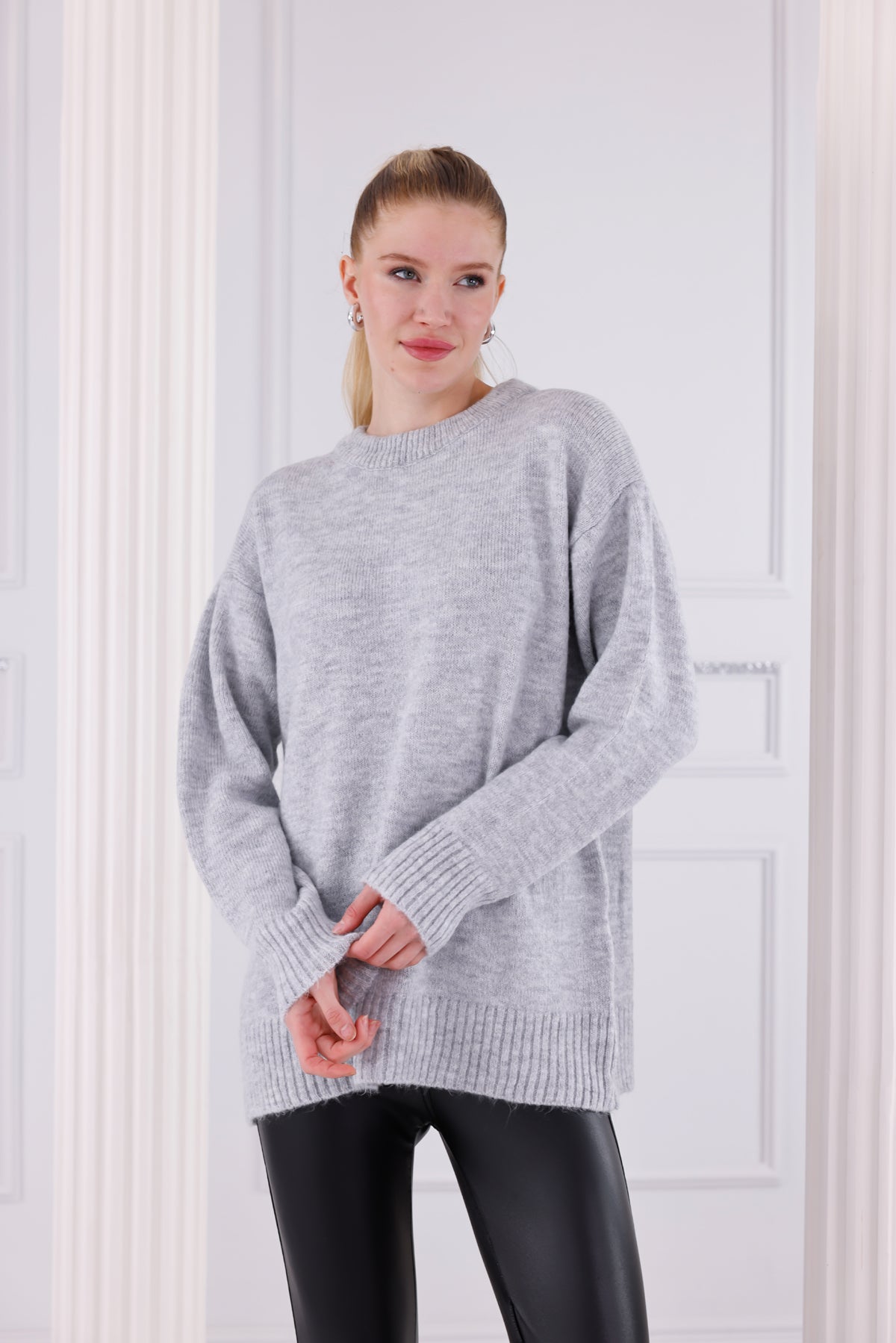 Bisiklet Yaka Oversize Basic Triko Kazak