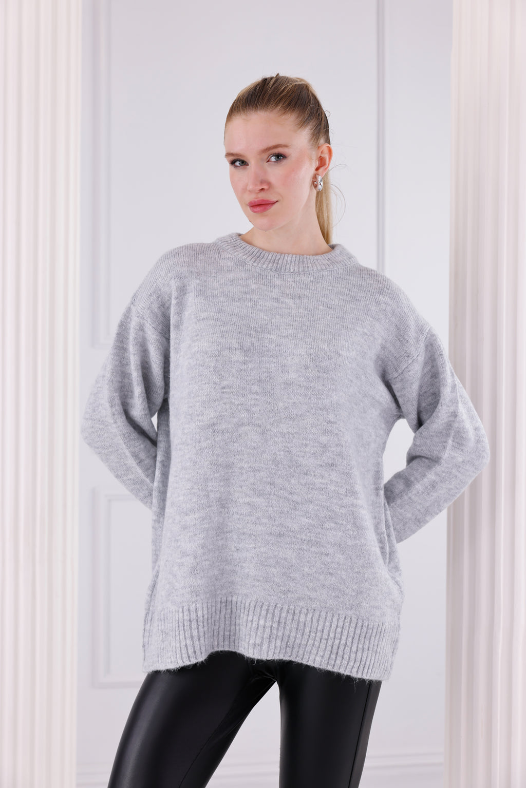 Bisiklet Yaka Oversize Basic Triko Kazak