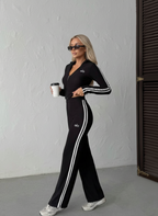 Siyah Tok Kumaş Fermuarlı Kadın Eşofman Takımı